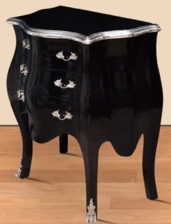 Casa Padrino Barock Nachtkommode Schwarz / Silber - Handgefertigte Massivholz Kommode im Barockstil - Antik Stil Nachttisch mit 3 Schubladen - Barock Möbel