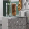 Casa Padrino Barock Nachttisch mit Glitzersteinen und 2 Schubladen Grau / Weiß / Silber 50 x 50 x H. 50 cm - Beistelltisch im Barockstil - Barock Schlafzimmer Möbel