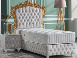 Casa Padrino Barock Nachttisch mit Glitzersteinen und 2 Schubladen Grau / Weiß / Silber 50 x 50 x H. 50 cm - Beistelltisch im Barockstil - Barock Schlafzimmer Möbel