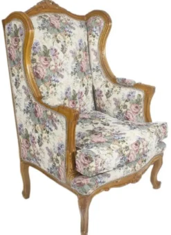 Casa Padrino Barock Ohrensessel Mehrfarbig / Braun / Gold 83 x 83 x H. 110 cm - Wohnzimmer Sessel mit Blumenmuster