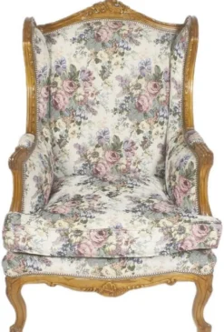 Casa Padrino Barock Ohrensessel Mehrfarbig / Braun / Gold 83 x 83 x H. 110 cm - Wohnzimmer Sessel mit Blumenmuster