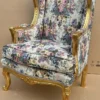 Casa Padrino Barock Ohrensessel Mehrfarbig / Gold - Handgefertigter Antik Stil Wohnzimmer Sessel mit Blumenmuster - Antik Stil Möbel - Barock Wohnzimmer Möbel