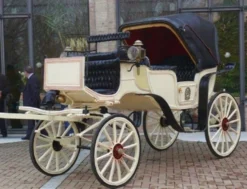 Casa Padrino Barock Pferdekutsche Creme / Beige / Schwarz - Prunkvolle Hochzeitzkutsche im Barockstil - Handgfertigte Barockstil Kutsche - Edel & Prunkvoll