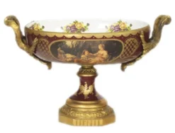 Casa Padrino Barock Porzellan Schale Bordeaux Rot / Gold B40 H37 cm - Luxus Tischdekoration