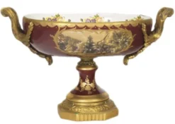 Casa Padrino Barock Porzellan Schale Bordeaux Rot / Gold B40 H37 cm - Luxus Tischdekoration