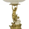 Casa Padrino Barock Porzellan Obstschale mit dekorativer Bronzefigur Creme / Gold Ø 44,6 x H. 53 cm - Barock Deko Accessoires