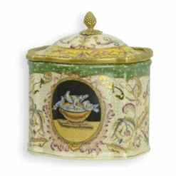 Casa Padrino Barock Porzellan Teedose Bunt / Messing H. 18 cm - Deko Accessoires