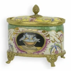 Casa Padrino Barock Porzellan Zuckerdose Bunt / Messing H. 12,2 cm - Deko Accessoires