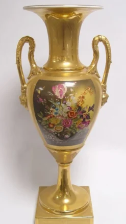 Casa Padrino Barock Porzellan Vase mit 2 Griffen Gold H. 60,5 cm - Luxuriöse Dekovase für gehobene Ansprüche
