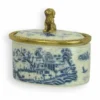 Casa Padrino Barock Porzellan Zuckerdose mit Deckel Creme / Blau / Messing H. 12 cm