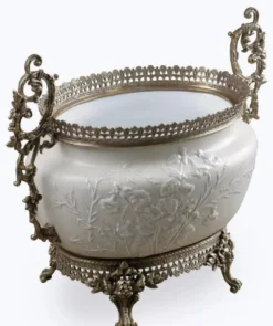 Casa Padrino Barock Porzellan Schüssel Grau / Weiß / Bronze H. 34 cm - Barock Deko Accessoires