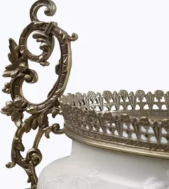 Casa Padrino Barock Porzellan Schüssel Grau / Weiß / Bronze H. 34 cm - Barock Deko Accessoires