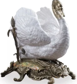 Casa Padrino Barock Porzellan Deko Figur Schwan Weiß / Bronze 20 x 18 x H. 24 cm