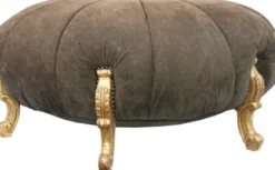 Casa Padrino Barock Rundhocker im Antik Stil, Braun Lederoptik und Gold, Durchmesser 122 cm