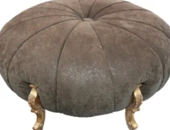 Casa Padrino Barock Rundhocker im Antik Stil, Braun Lederoptik und Gold, Durchmesser 122 cm