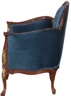 Casa Padrino Barock Salon Samt Sessel Blau / Braun / Messingfarben 86,5 x 71 x H. 94 cm - Barockmöbel