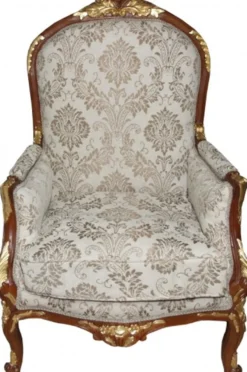 Casa Padrino Barock Salon Sessel Creme / Braun / Gold - 119 x 80 x 63 cm - Handgefertigtes Antik Stil Replikat