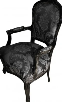 Casa Padrino Barock Salon Stuhl Schwarz Muster / Schwarz - Antik Stil Möbel