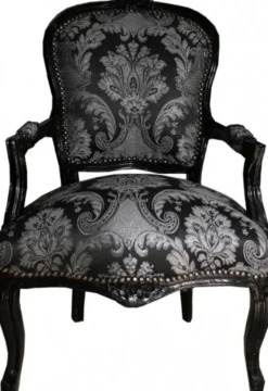 Casa Padrino Barock Salon Stuhl Schwarz Muster / Schwarz - Antik Stil Möbel