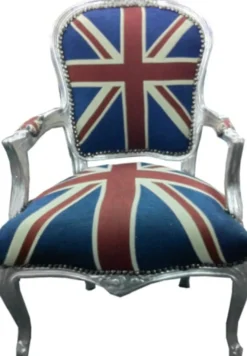 Casa Padrino Barock Salon Stuhl Union Jack Design / Silber