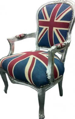 Casa Padrino Barock Salon Stuhl Union Jack Design / Silber