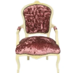 Casa Padrino Barock Salon Stuhl Bordeaux Velour Stoff / Creme - Antik Design Möbel