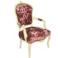 Casa Padrino Barock Salon Stuhl Bordeaux Velour Stoff / Creme - Antik Design Möbel