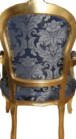 Casa Padrino Barock Salon Stuhl Royal Blau Muster und Gold, 93 x 60 x 50 cm - Luxus Hotel Lounge Möbel