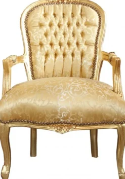 Casa Padrino Barock Salon Stuhl Gold Muster / Gold
