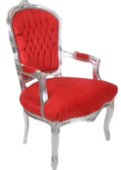Casa Padrino Barock Salon Stuhl Rot / Silber - Antik Design Möbel