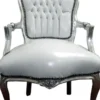 Casa Padrino Barock Salon Stuhl Weiß / Silber Lederoptik - Möbel Antik Stil
