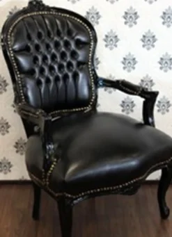 Casa Padrino Barock Salon Stuhl Schwarz / Schwarz Lederoptik