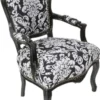Casa Padrino Barock Salon Stuhl mit Armlehnen und elegantem Muster Schwarz / Weiß 60 x 60 x H. 95 cm - Handgefertigter Antik Stil Stuhl - Möbel im Barockstil