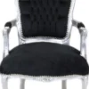 Casa Padrino Barock Salon Stuhl Schwarz / Silber - Handgefertigter Antik Stil Stuhl mit edlem Samtstoff - Möbel im Barockstil - Barock Möbel - Barock Einrichtung