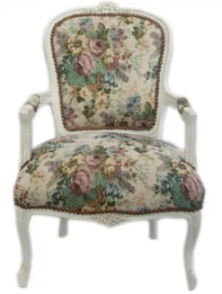 Casa Padrino Barock Salon Stuhl Blumen Muster/ Antik Weiß - Antik Design Möbel