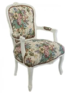 Casa Padrino Barock Salon Stuhl Blumen Muster/ Antik Weiß - Antik Design Möbel