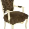 Casa Padrino Barock Salon Stuhl Set Braun / Creme 60 x 50 x H. 93 cm - 4 handgefertigte Salon Stühle mit Lederoptik - Barockmöbel