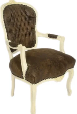 Casa Padrino Barock Salon Stuhl Set Braun / Creme 60 x 50 x H. 93 cm - 4 handgefertigte Salon Stühle mit Lederoptik - Barockmöbel