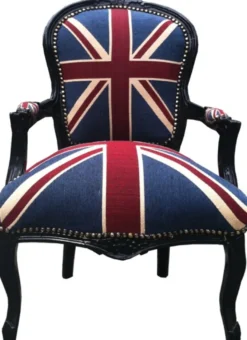 Casa Padrino Barock Salon Stuhl Union Jack Design / Schwarz