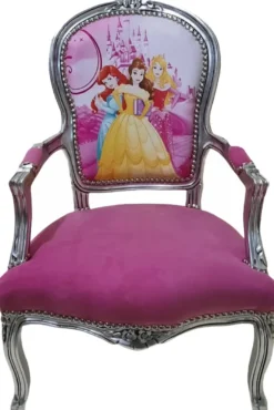 Casa Padrino Barock Salon Stuhl Prinzessin Rosa / Silber - Barock Möbel