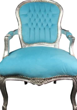 Casa Padrino Barock Salon Stuhl im Antik Stil, Hell Blau / Silber, 93 x 60 x 50 cm