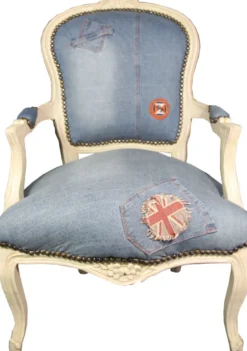 Casa Padrino Barock Salon Stuhl Jeans Optik / Creme Mod2 - Limited Edition