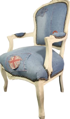 Casa Padrino Barock Salon Stuhl Jeans Optik / Creme Mod2 - Limited Edition