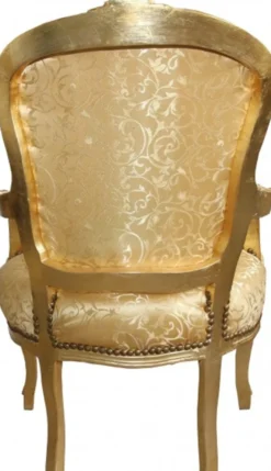 Casa Padrino Barock Salon Stuhl Gold Muster / Gold Mod1 - Antik Look