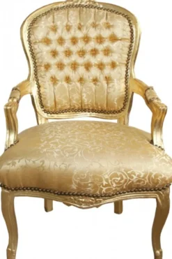 Casa Padrino Barock Salon Stuhl Gold Muster / Gold Mod1 - Antik Look