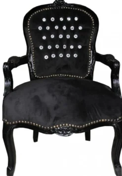 Casa Padrino Barock Salon Stuhl Schwarz / Schwarz mit Bling Bling Glitzersteinen Mod1
