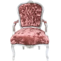 Casa Padrino Barock Salon Stuhl Bordeaux Velour Stoff und Silber - Antik Design Möbel - 93 x 60 x 50 cm