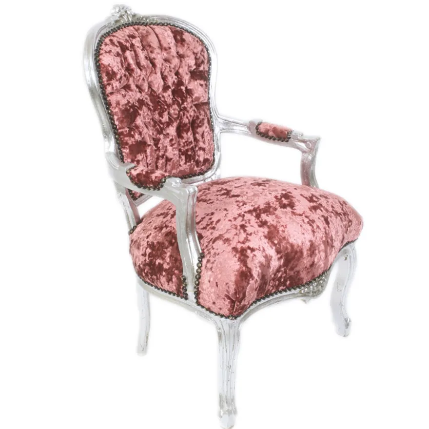 Casa Padrino Barock Salon Stuhl Bordeaux Velour Stoff und Silber - Antik Design Möbel - 93 x 60 x 50 cm