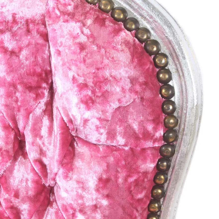 Casa Padrino Barock Salon Stuhl Pink Velour Stoff / Silber - Antik Design Möbel