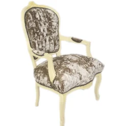 Casa Padrino Barock Salon Stuhl Khaki Velour Stoff / Creme - Antik Design Möbel